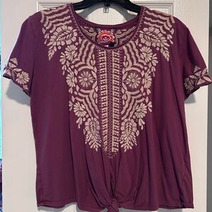 Johnny Was Plum Embroidered Short Sleeve Top